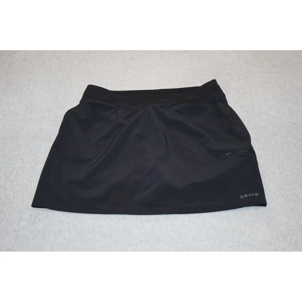 Orvis Lined Skort Skorts Shorts Women Large Black Athletic Outdoor Zipper Pocket
